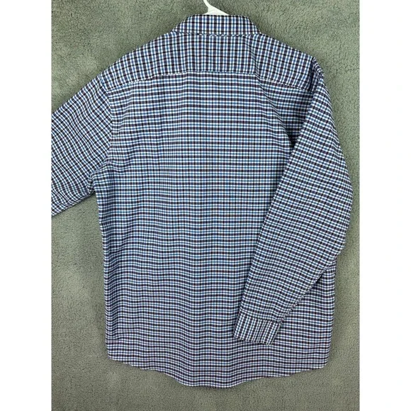 Stafford Shirt Men 18 36-37 Gingham Check Non Iron Fitted Travel Oxford Shirt